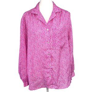 Floral Button Up Blouse Long Sleeve Pink Vintage Caribou Medium
